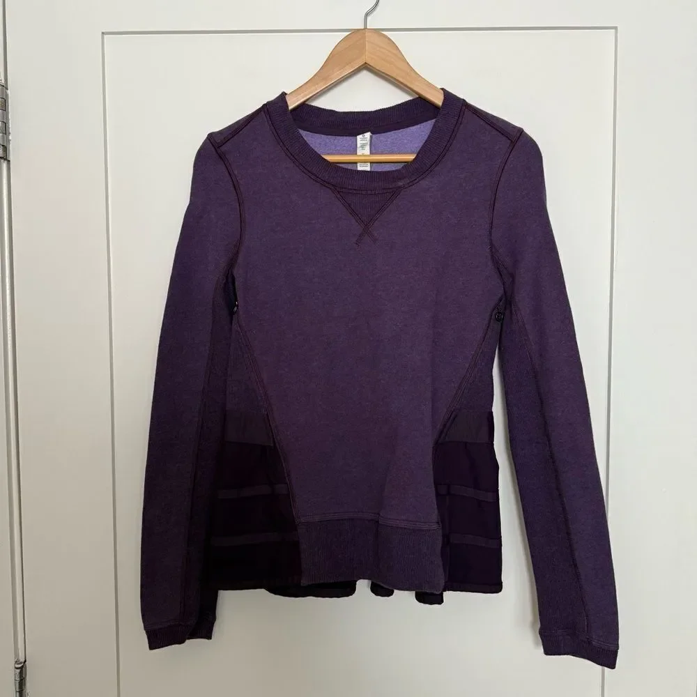 Lululemon Ruffled Up Pullover Womens Sz 4 Purple Crew Neck Long Sleeve Athletic